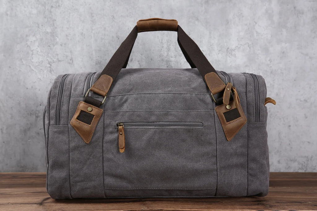 Handmade Leather Weekender, Canvas Duffle Bag, Personalized Travel Bag, Overnight Bag, Overnight Bag with Shoes Compartment