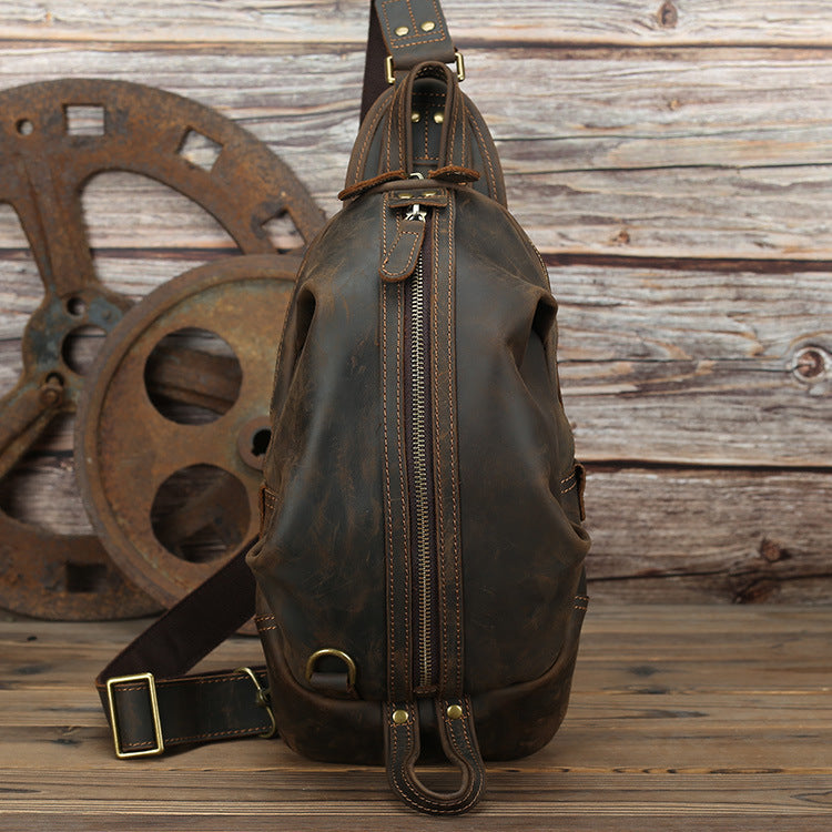Vintage Mens Sling Bag in Leather, Brown