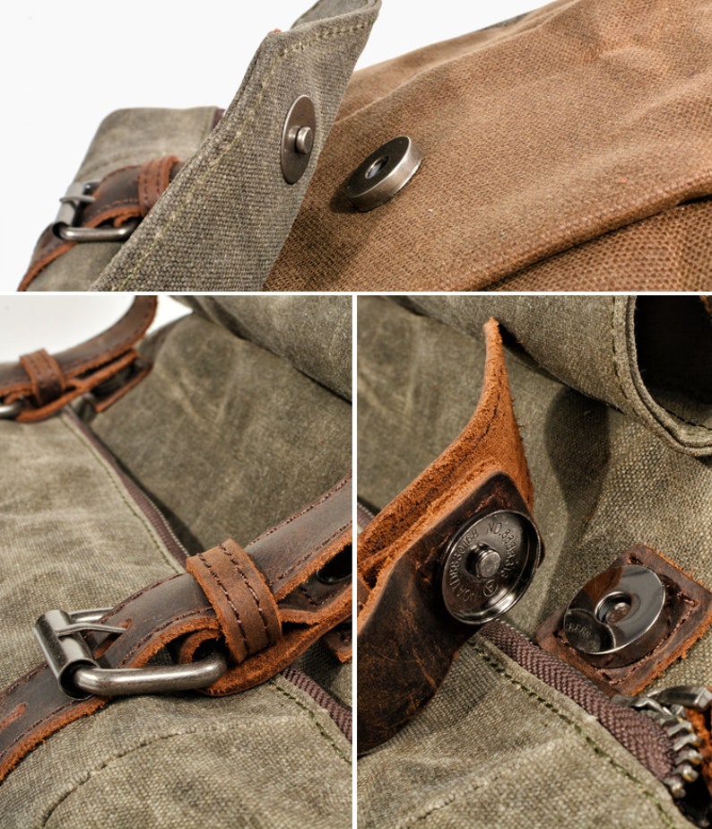 Handmade Waxed Canvas Backpack Large Rolltop Backpack Outdoor Backpack Travel Backpack