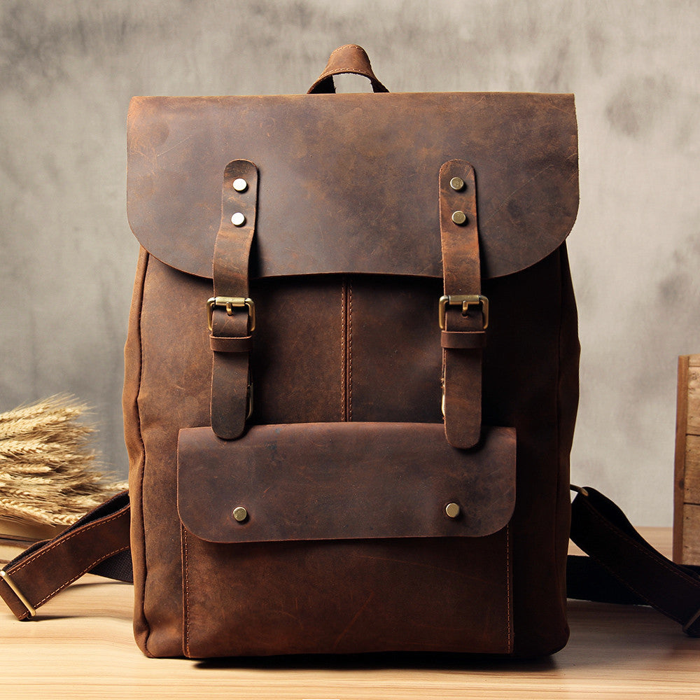 Leather shop school backpack