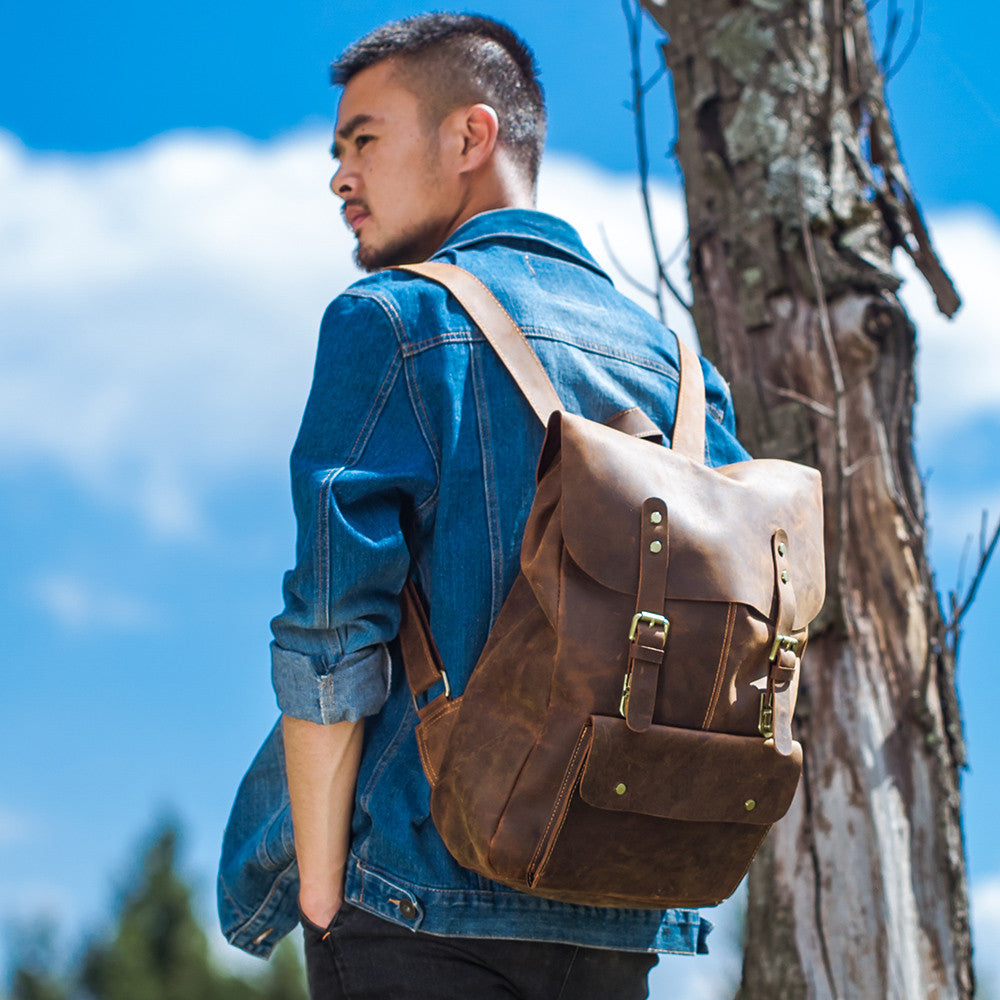 Personalized leather backpack sale