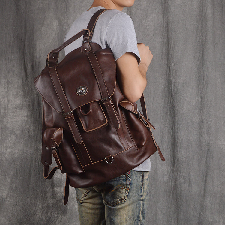 Full Grain Leather Backpack Unisex School Backpack 15.6'' Laptop Backp –  LISABAG