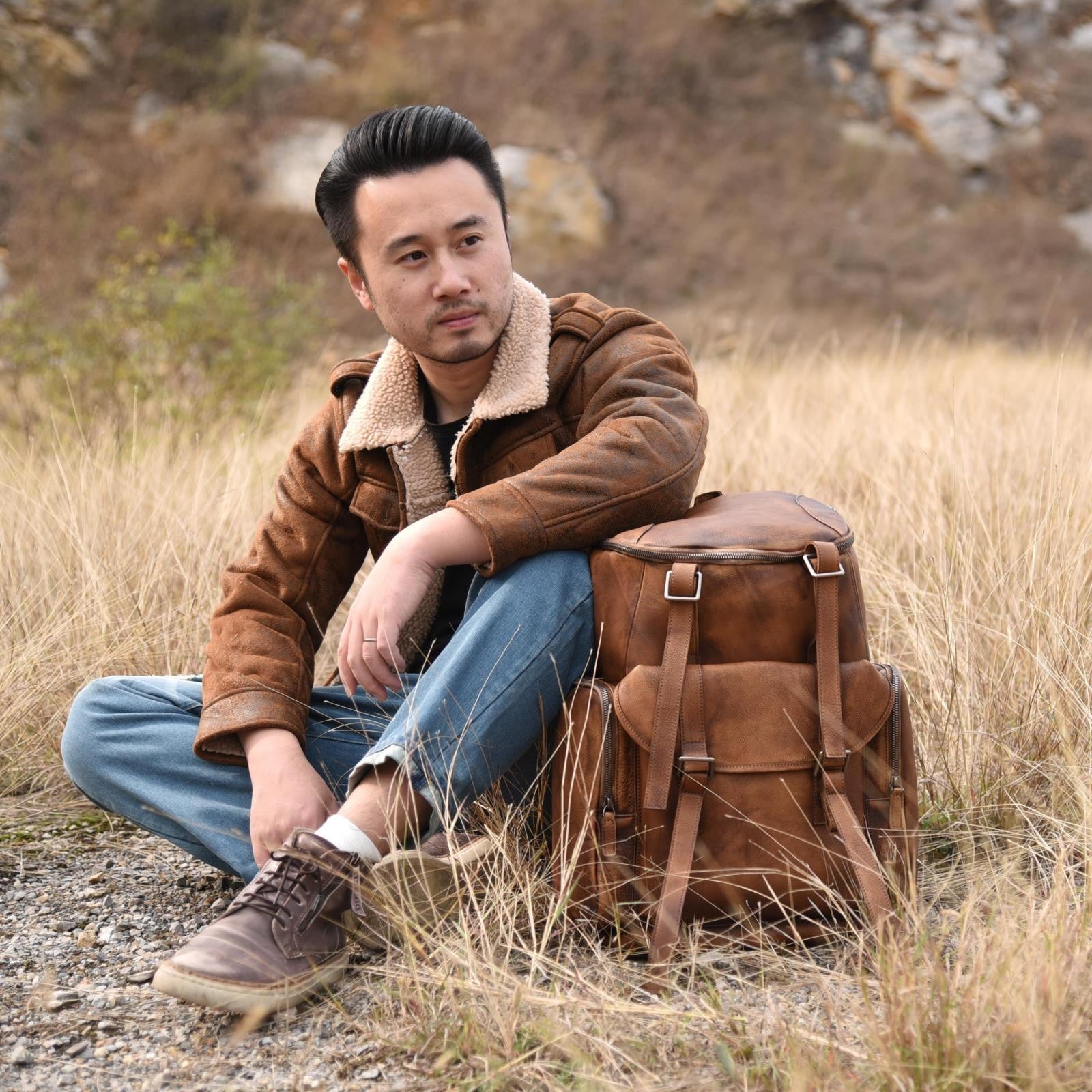 aesthetic brown leather backpack Personalized Leather Backpack Men Travel Backpack Hiking Rucksack Unisex Backpack Weekender Backpack Vintage Brown / Yes