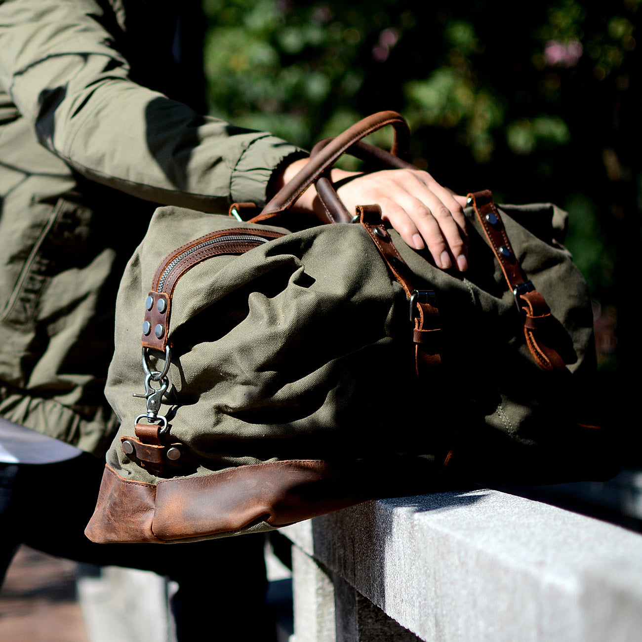 canvas travel bag for men Handmade Weekend Travel Duffel Bag, Carry On Bag, Luggage Bag, Hoilday Bag W12031 Army Green / Yes