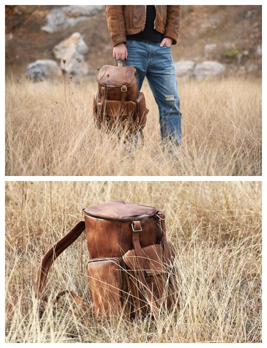 Personalized Leather Backpack Men Travel Backpack Hiking Rucksack