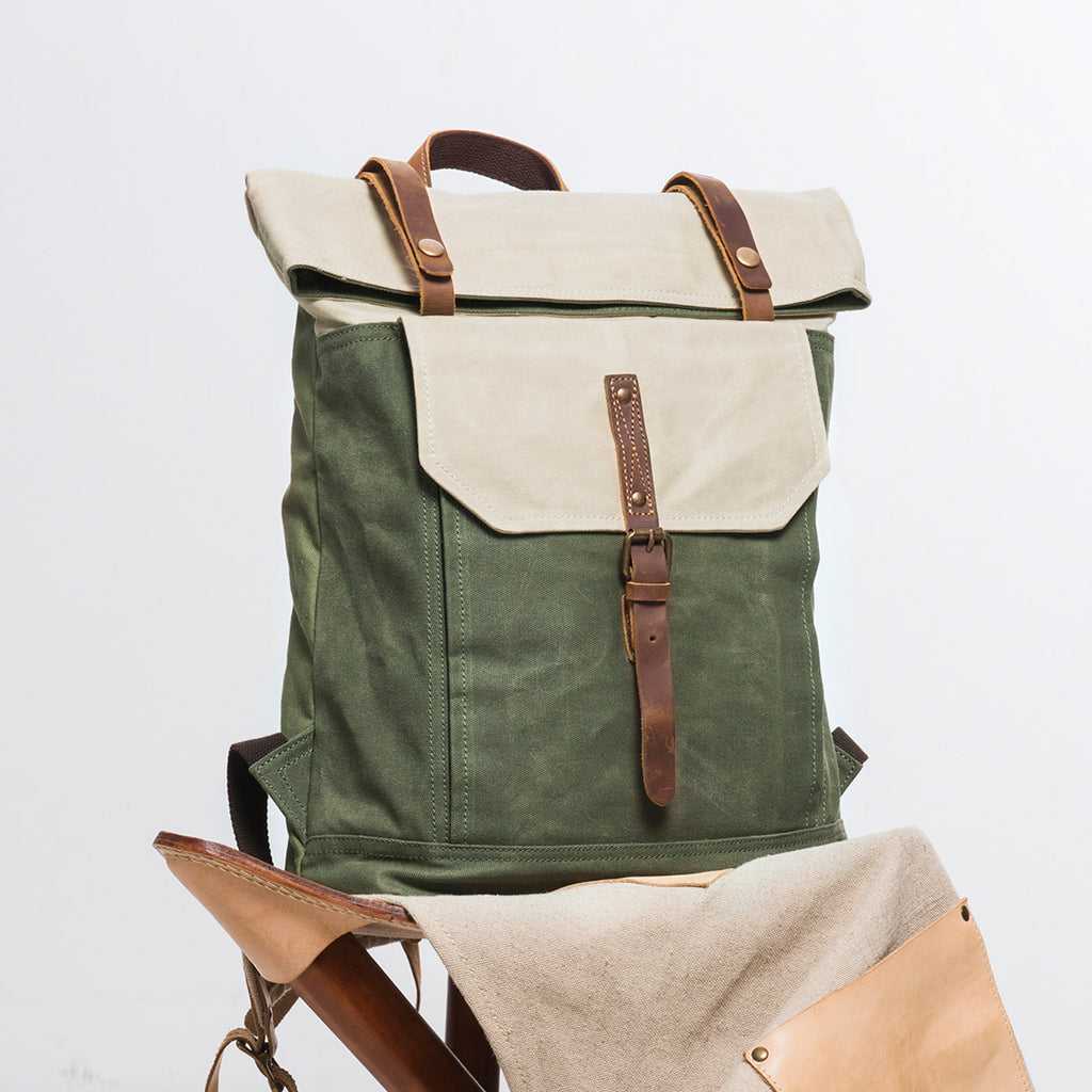 Handcrafted Canvas Leather Travel Backpack Casual Canvas Daypack Laptop Rucksack YD5191 - LISABAG