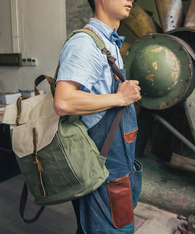 Handcrafted Canvas Leather Travel Backpack Casual Canvas Daypack Lapto LISABAG
