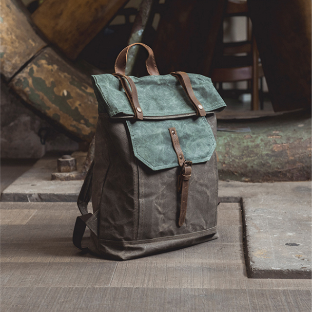 casual leather backpack Handmand Canvas Leather Travel Backpack Casual School Daypack Laptop Rucksack YD5191