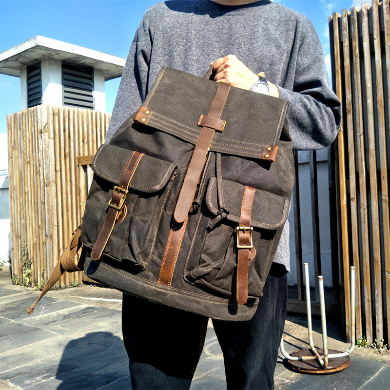 Waxed Canvas School Backpack Laptop Backpack Travel Backpack  display picture 3
