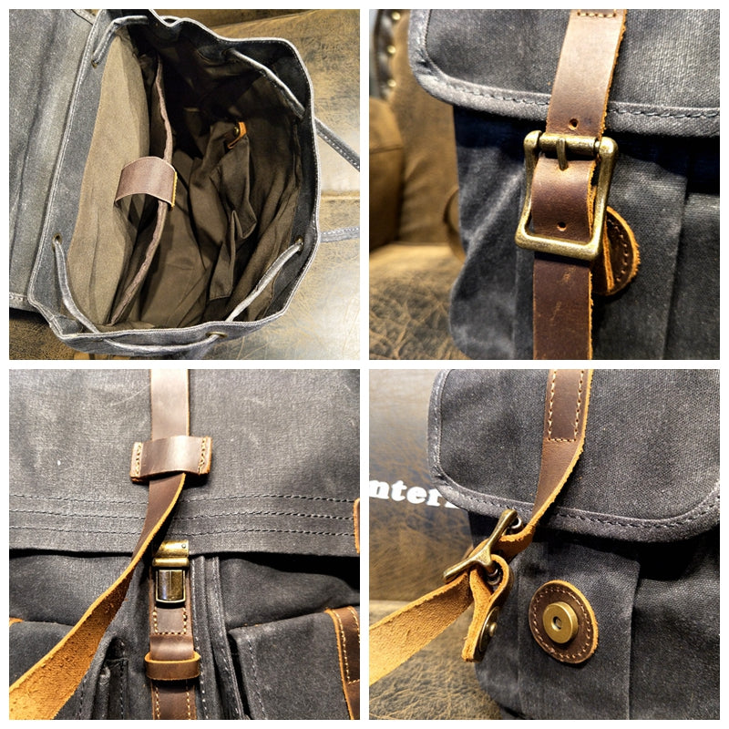 Handmade Large Canvas School Backpack Laptop Backpack Casual Travel Backpack YC06 - LISABAG