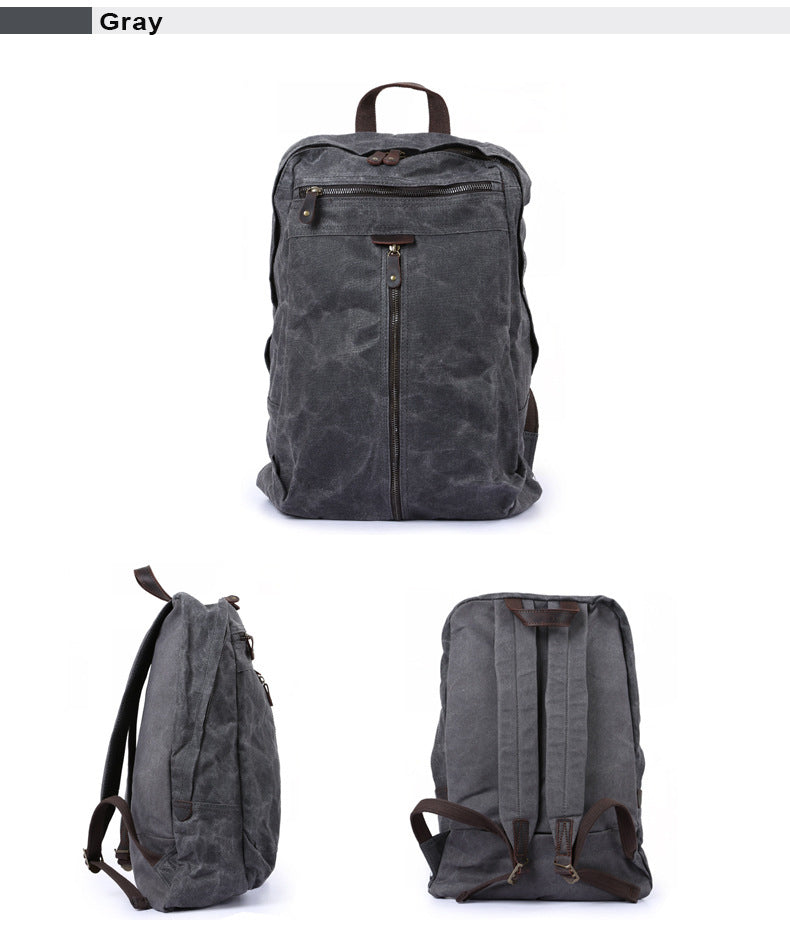 Handmade Waxed Canvas School Backpack Large Travel Backpack 15'' Laptop Backpack Outdoor Bag YC14 - LISABAG
