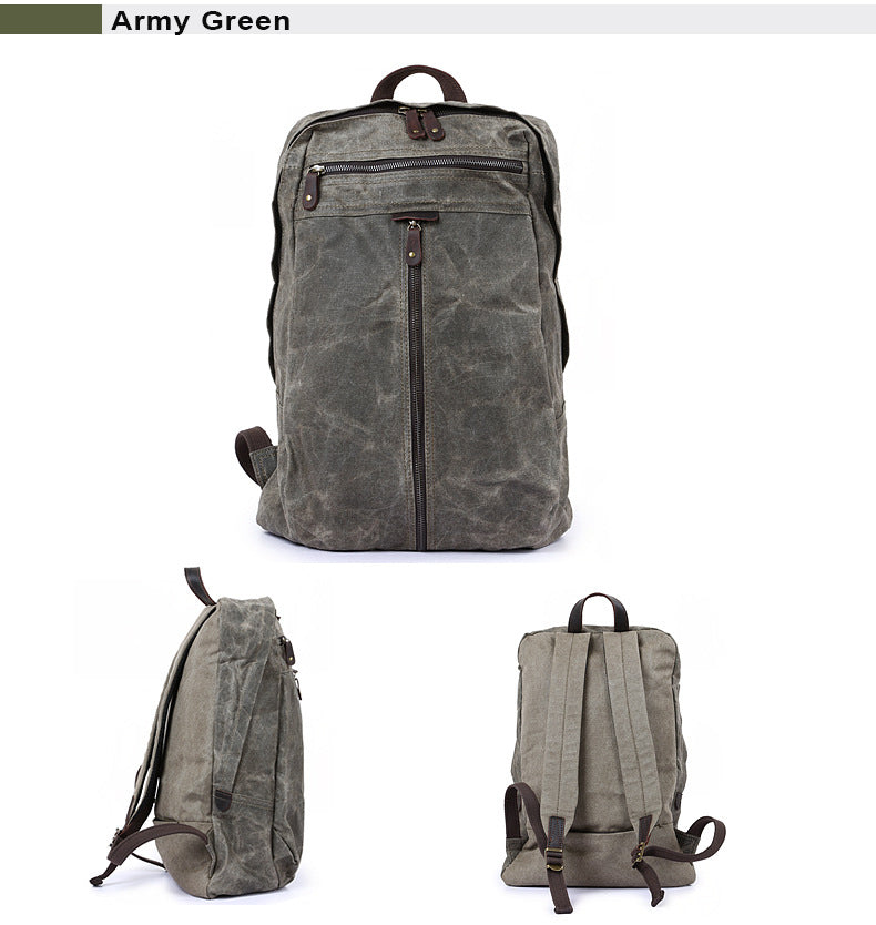 Handmade Waxed Canvas School Backpack Large Travel Backpack 15'' Laptop Backpack Outdoor Bag YC14 - LISABAG
