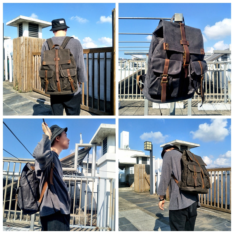 Waxed Canvas and Leather Backpack Casual Backpack Rucksack School Back –  itechitrek