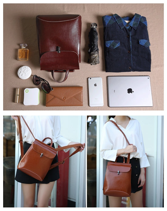 Handmade Women's Fashion Leather Backpack Shoulder Bag Small Daypack 9211 - LISABAG