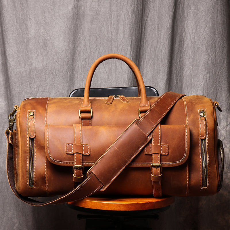 Personalized leather duffel bag with shoe compartment, handmade leather  weekender bag, leather overnight bag, Holdall