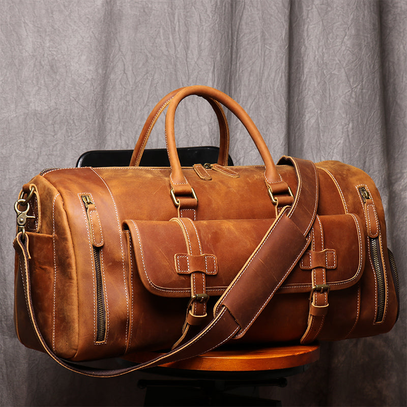 Personalized Full Grain Leather Travel Bag with shoe Pouch Weekend Bag  Duffel Bag Leather Duffle with shoe Compartment