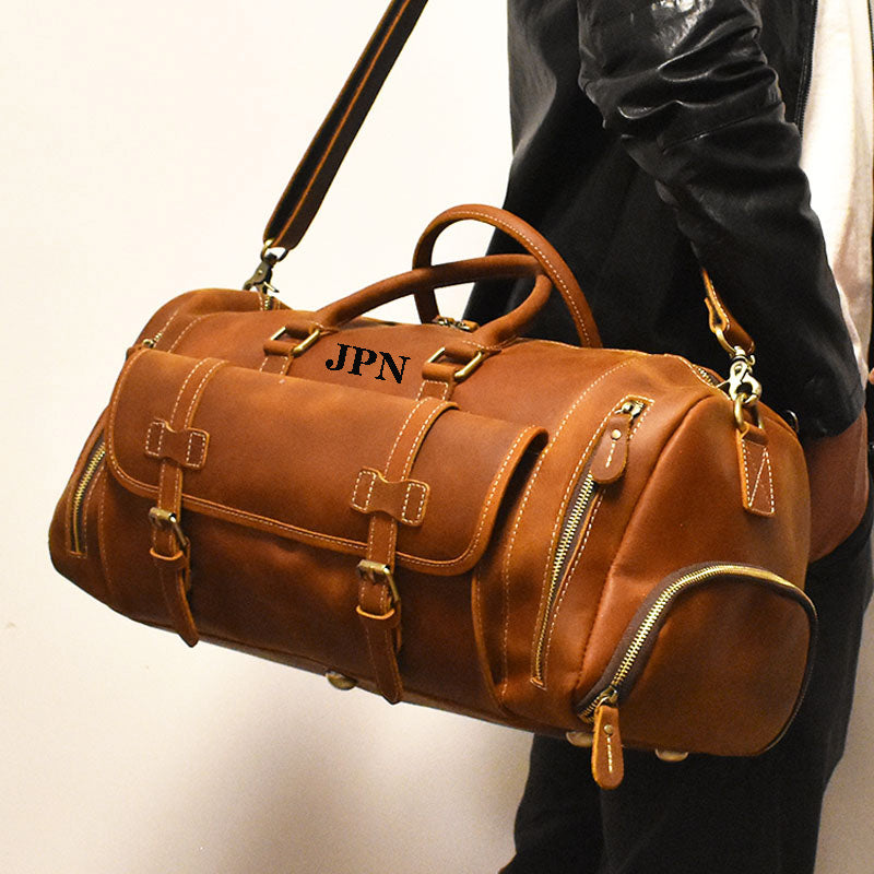 Personalized leather shop weekender bag