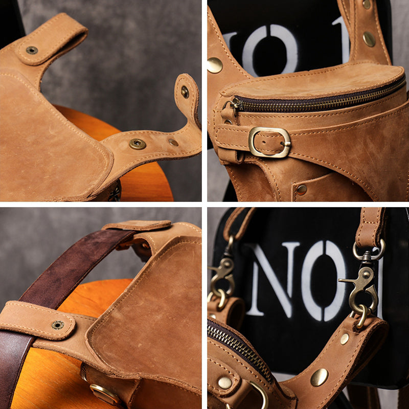 Handmade Leather Sling Bag Leather Fanny Pack Individuality Motorcycle Bag Leather Belt Bag