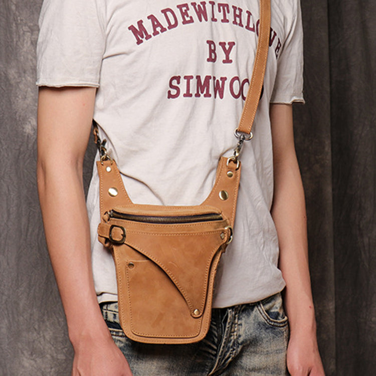 Handmade Leather Sling Bag Leather Fanny Pack Individuality Motorcycle Bag Leather Belt Bag