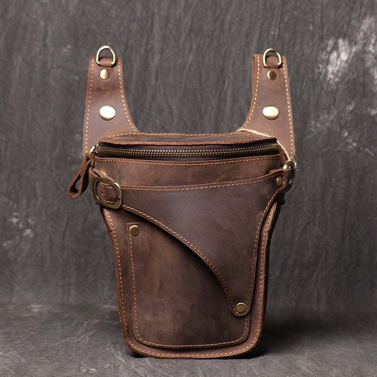 Handmade Leather Sling Bag Leather Fanny Pack Individuality Motorcycle Bag Leather Belt Bag