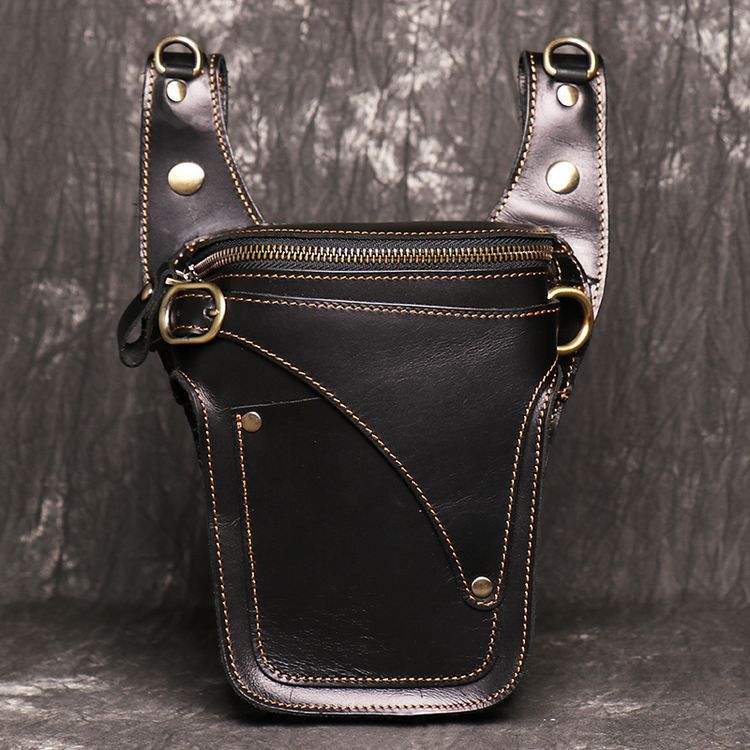 Handmade Leather Sling Bag Leather Fanny Pack Individuality Motorcycle Bag Leather Belt Bag