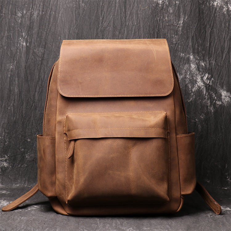 Mens Crazy Horse Leather backpack Personalized Leather Travel Backpack Large Leather Laptop Backpack Best Gifts For Him