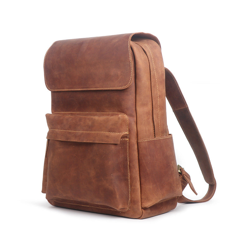 Mens Crazy Horse Leather backpack Personalized Leather Travel Backpack Large Leather Laptop Backpack Best Gifts For Him