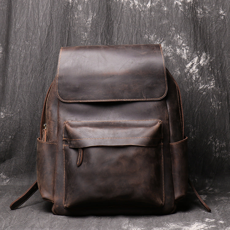 Mens Crazy Horse Leather backpack Personalized Leather Travel Backpack Large Leather Laptop Backpack Best Gifts For Him