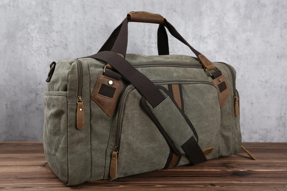 men's / unisex travel duffel bags WITZMAN Bag Nylon Large Gym Weekender Bag With Shoe Compartment Black With 3 exterior buckled pockets Monogrammed Duffle Bag, Personalized Mens