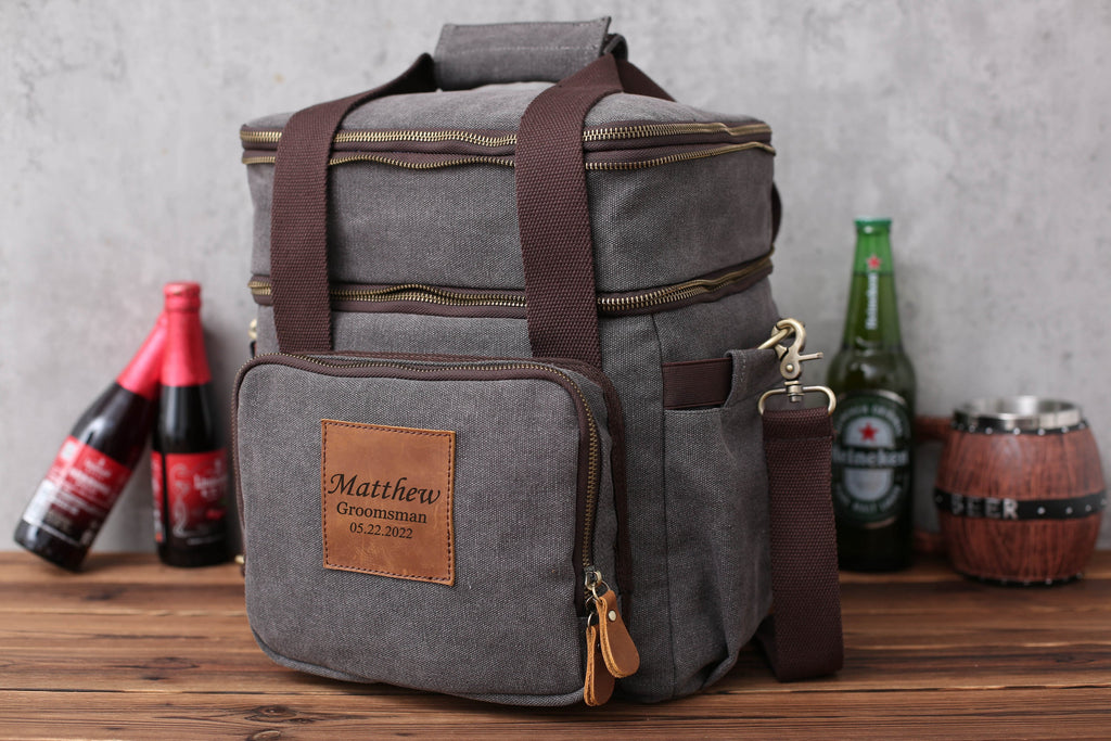 Personalized Beer Cooler Bag, Groomsmen Gift, Monogrammed Insulated Cooler Bag, Custom Gift for Men