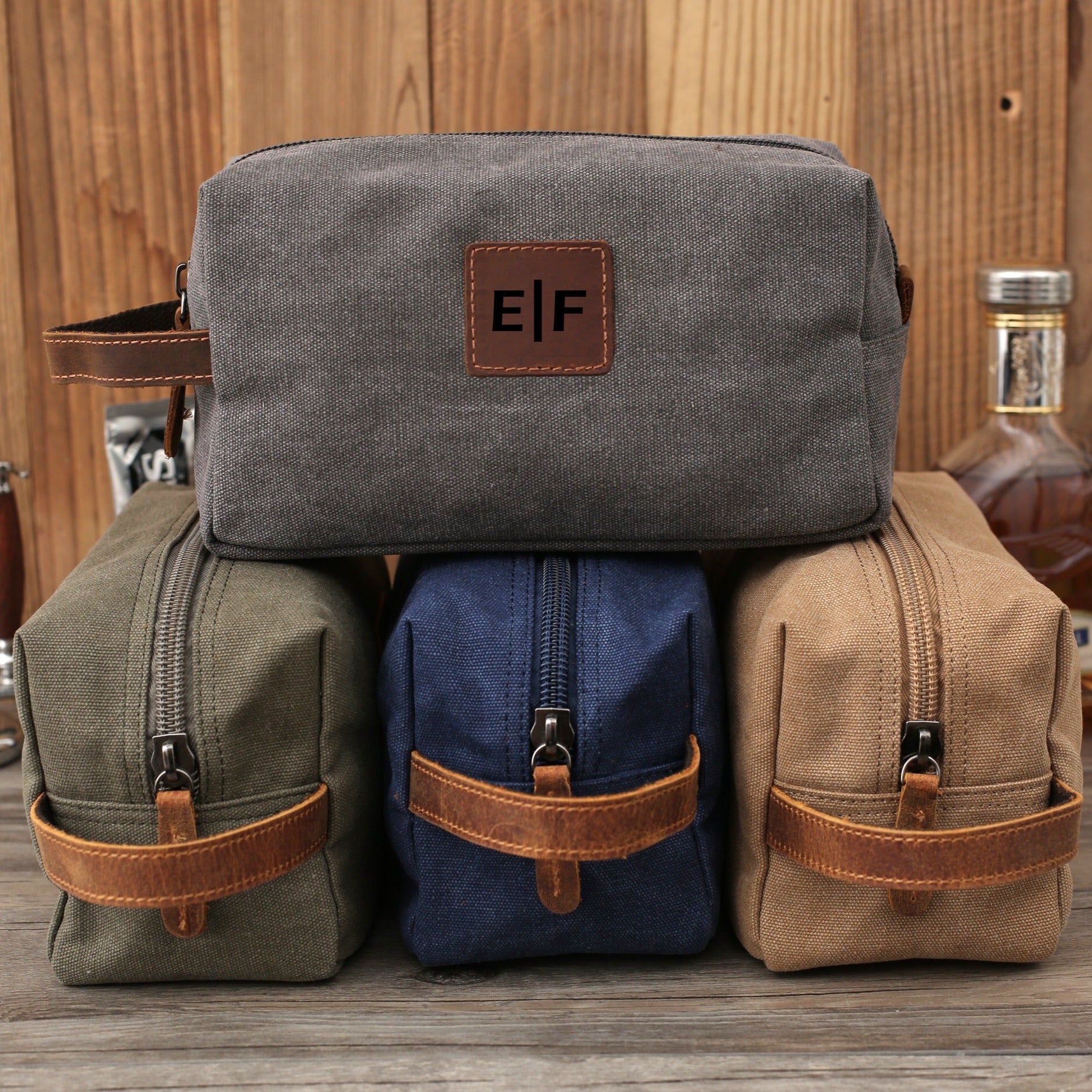 canvas travel toiletry bag shaving dopp case kit Leather bachelor party gifts Personalized Men's Toiletry Bags, Canvas