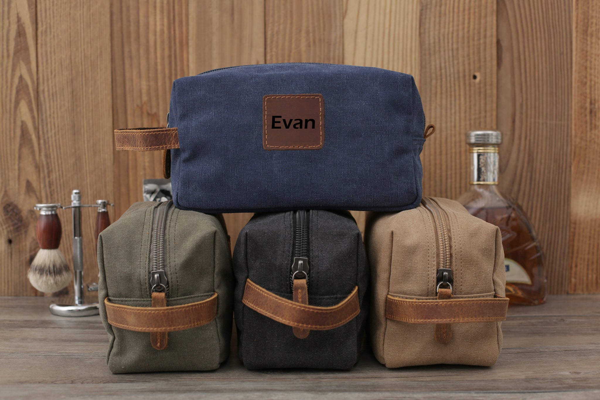 Personalized mens dopp kit top