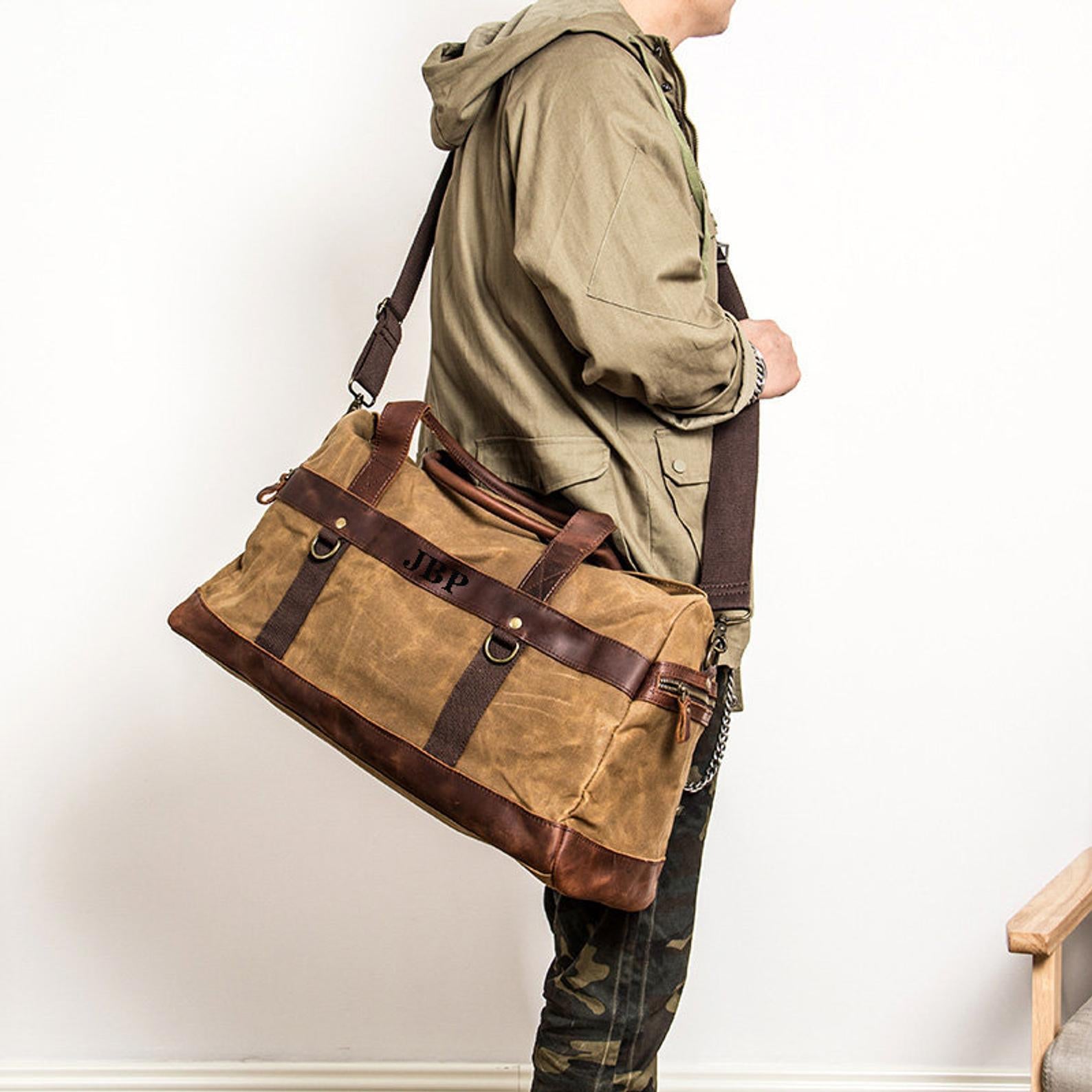 canvas duffel bag oversized travel overnight Personalized Canvas Duffel Bag Weekend Bag Overnight Bag Holdall Luggage Bag Travel Bag Holiday FX8826 Khaki / Yes