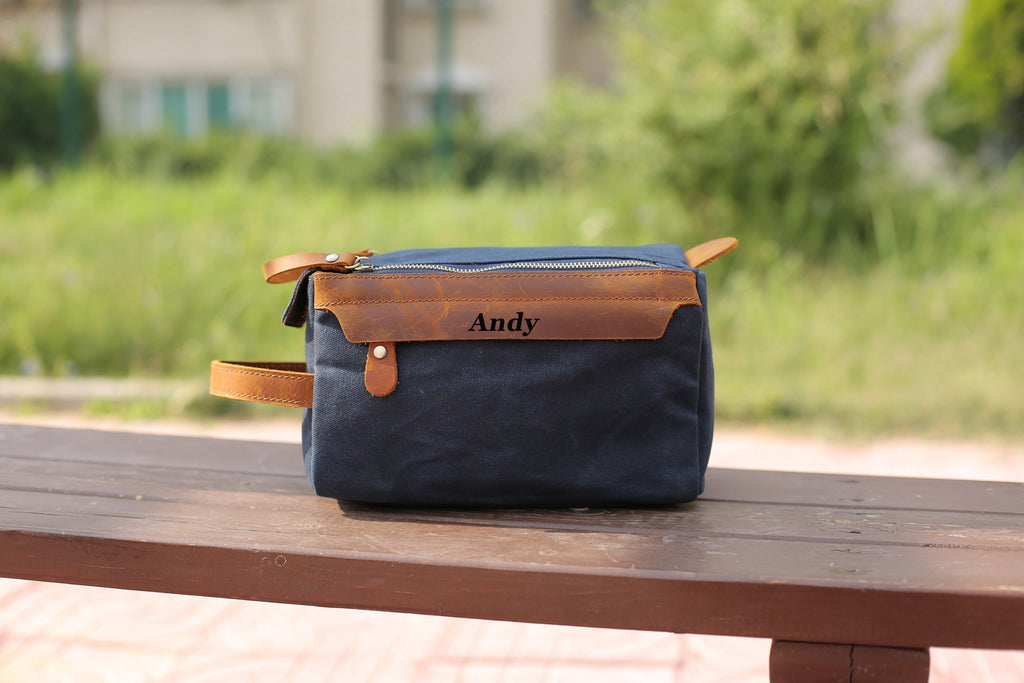 Groomsmen Gift, Personalized Waxed Canvas Toiletry Bag with Monogram, Dopp Kit, Mens Gift, Wedding Gift