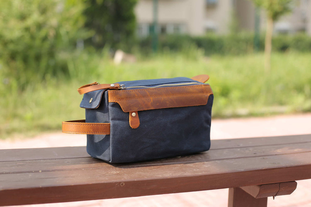 Groomsmen Gift, Personalized Waxed Canvas Toiletry Bag with Monogram, Dopp Kit, Mens Gift, Wedding Gift