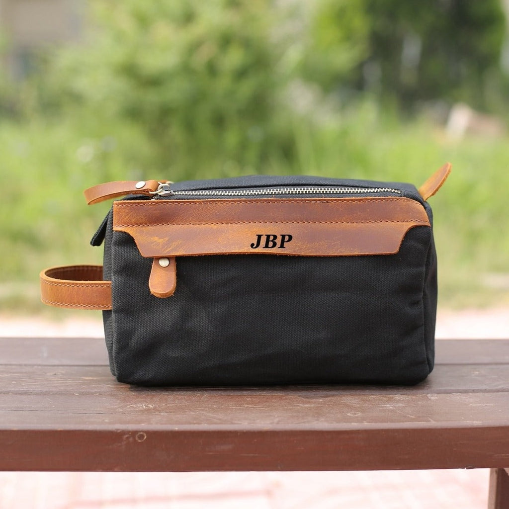 Groomsmen Gift, Personalized Waxed Canvas Toiletry Bag with Monogram, Dopp Kit, Mens Gift, Wedding Gift