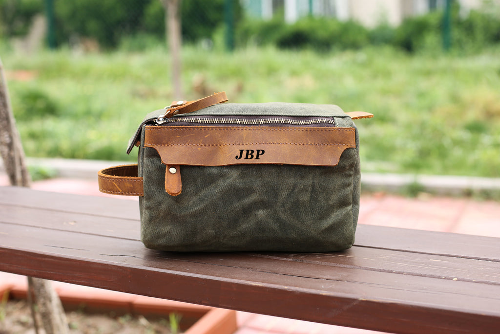 Groomsmen Gift, Personalized Waxed Canvas Toiletry Bag with Monogram, Dopp Kit, Mens Gift, Wedding Gift