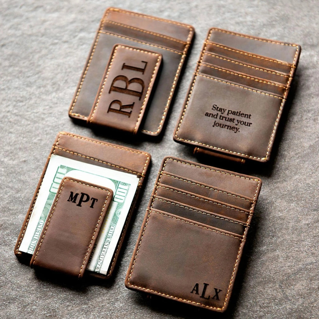 Money Clip Wallet, Personalized Leather Money Clip, Mens Money Clip Engraved MC01