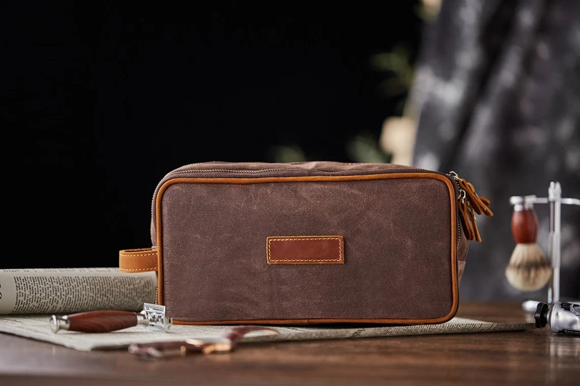 Groomsmen Gift Personalized Leather Toiletry Bag Waterproof