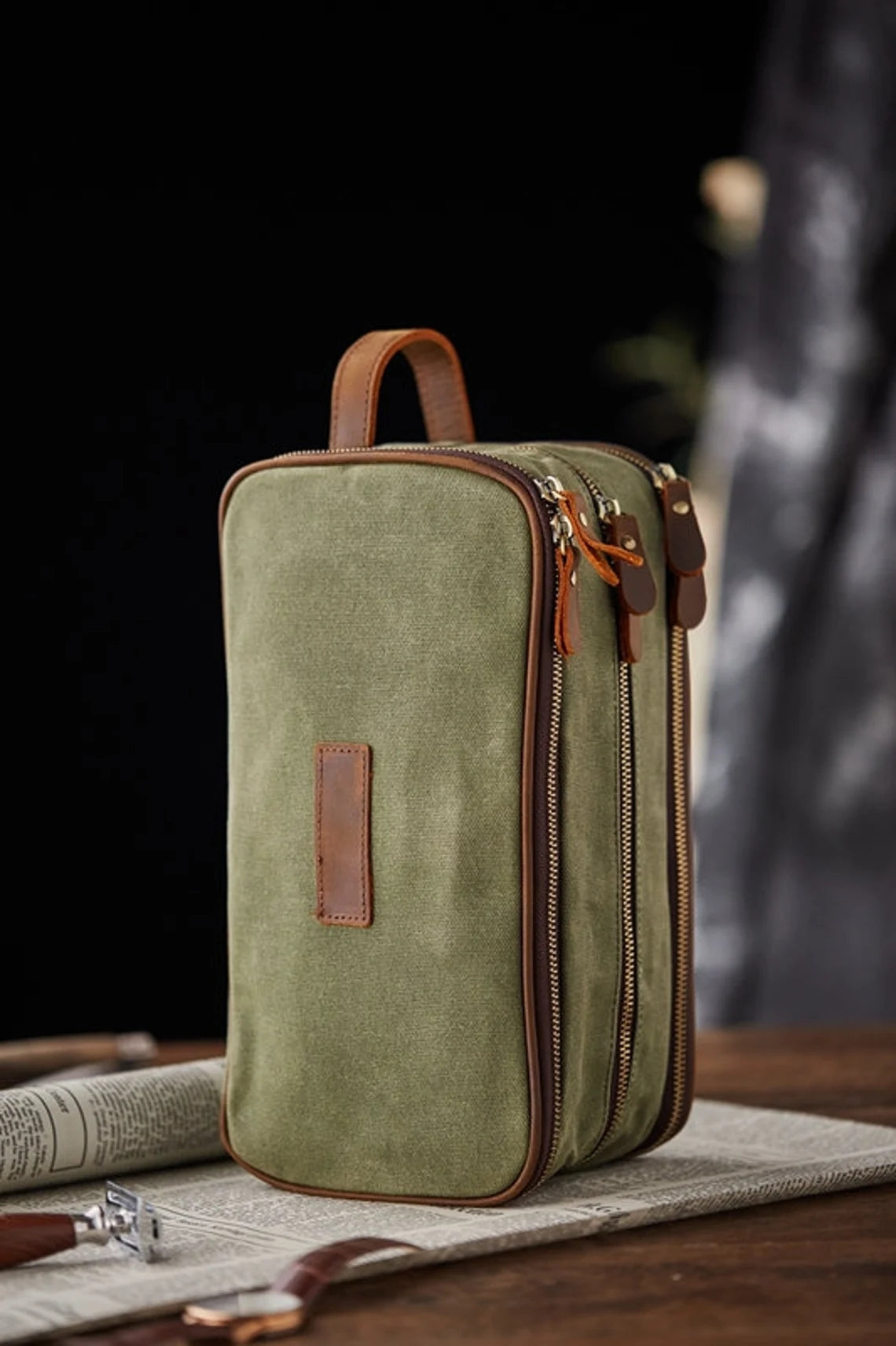 Mens Small Toiletry Bag: Waxed Canvas Personalized Dopp Kit