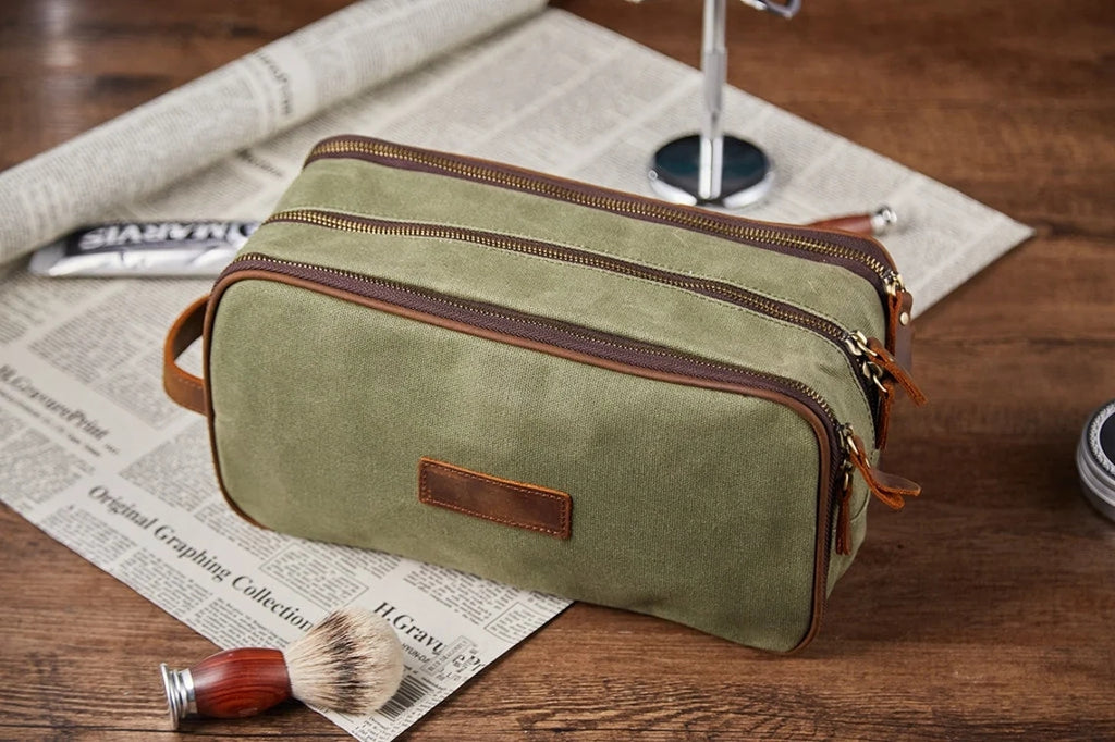 Personalized Groomsmen Gifts, Waxed Canvas Toiletry Bag with Monogram, Dopp Kit, Best Man Gift