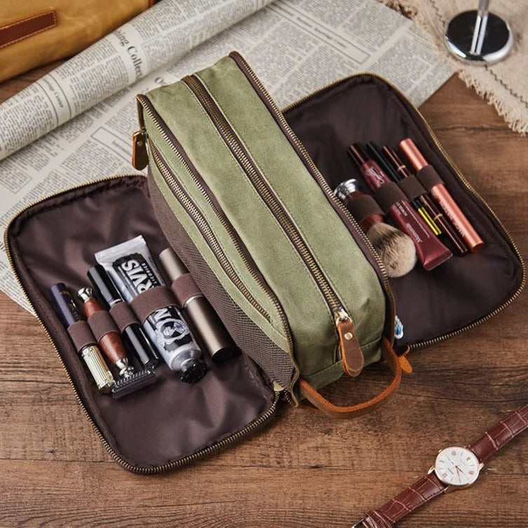 Groomsmen Gift, Personalized Waxed Canvas Toiletry Bag with