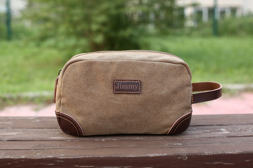 Mens Toiletry Bag, Personalized Groomsmen Gift, Canvas Dopp Kit, Monogrammed Toiletry Bag