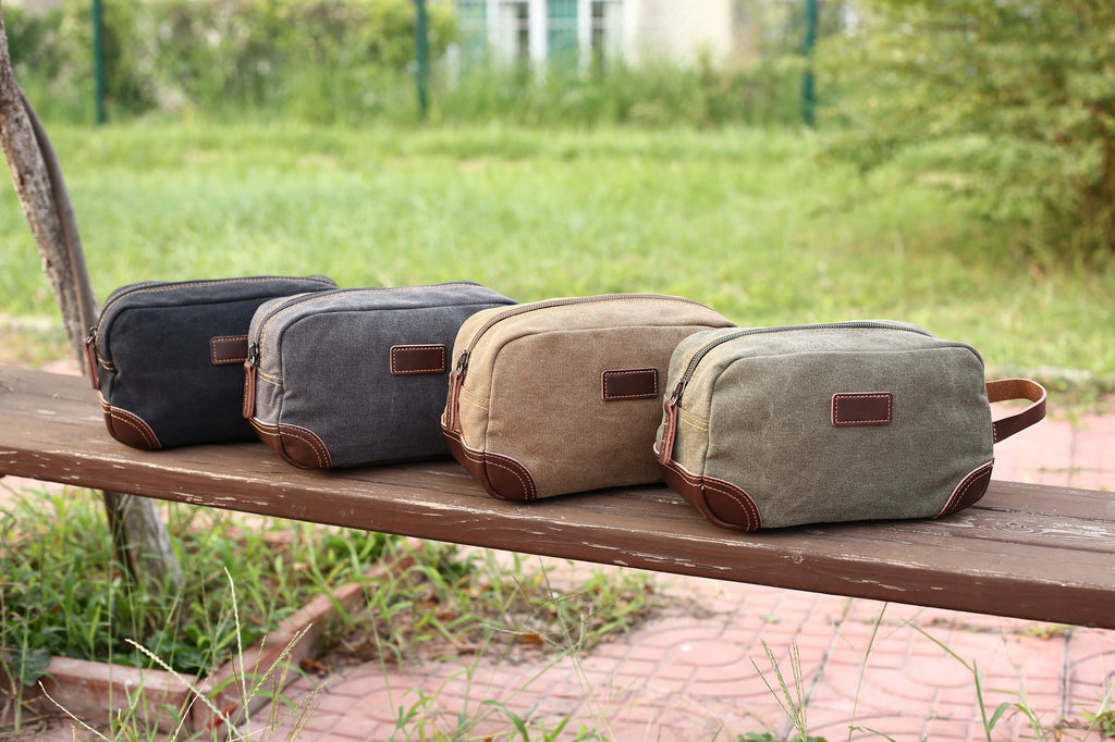 Mens Toiletry Bag, Personalized Groomsmen Gift, Canvas Dopp Kit, Monogrammed Toiletry Bag