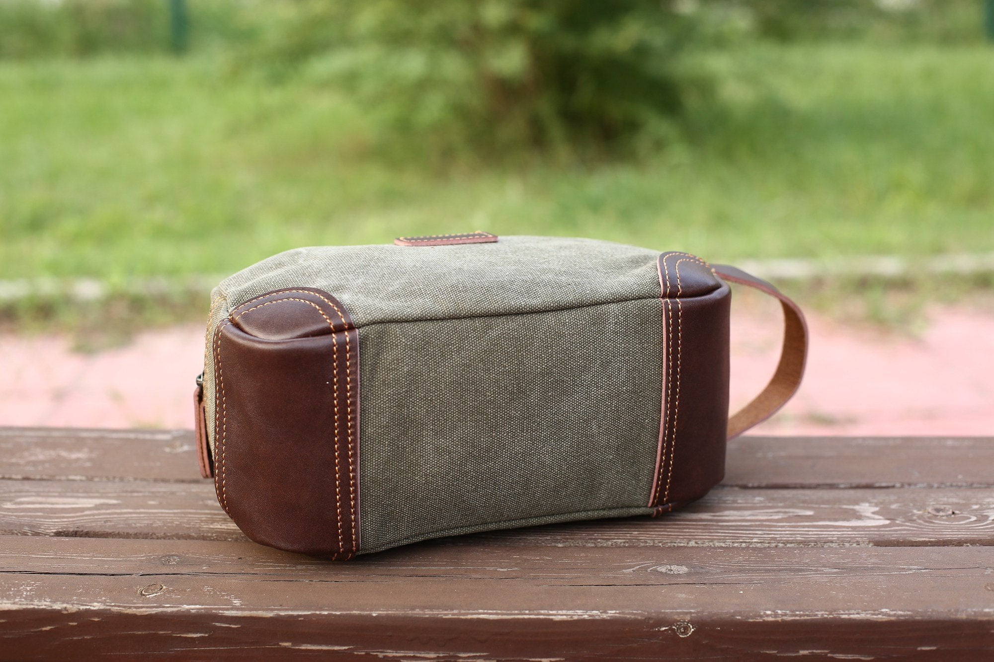 Monogrammed Hanging Toiletry Bag for Men - Canvas with Leather Straps -  Groovy Guy Gifts