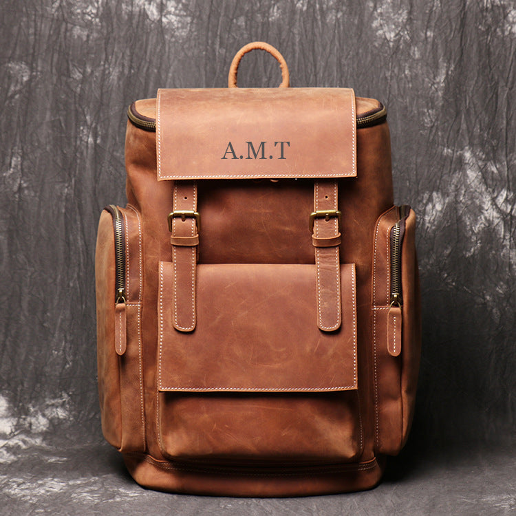 Personalized Large Leather Backpack Travel Rucksack Weekend Bag For LISABAG