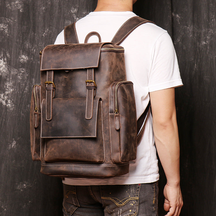 Handmade Top Grain Leather Backpack Men's Travel Backpacks Vintage