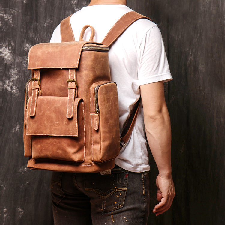 Large Designer Rucksack Personalized Large Leather Backpack, Travel Rucksack, Weekend Bag For ...