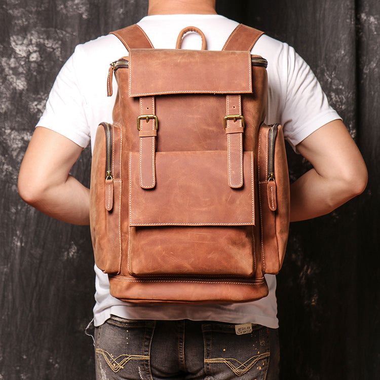 Personalized Large Leather Backpack, Travel Rucksack, Weekend Bag For Men & Women, Best Gift for Men