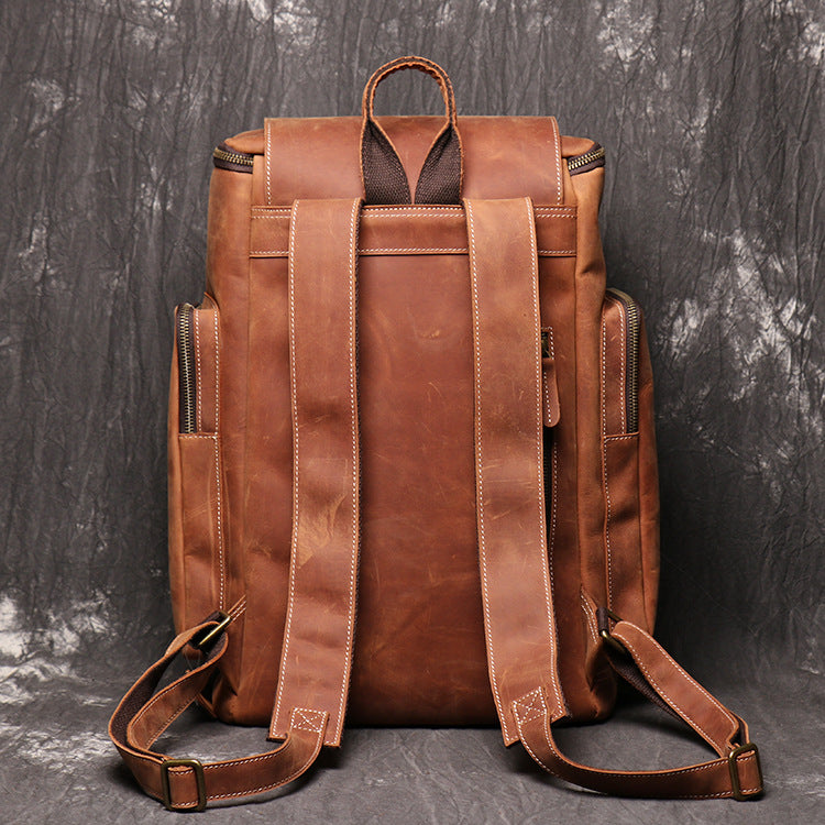 Personalized Large Leather Backpack, Travel Rucksack, Weekend Bag For Men & Women, Best Gift For Men Dark Brown / No